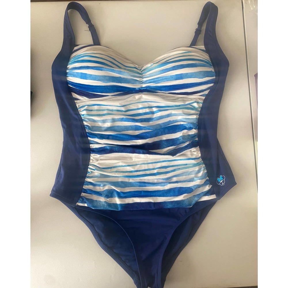 Disney One Piece Blue & White Striped Sunglasses Minnie Swimsuit Sz XXL